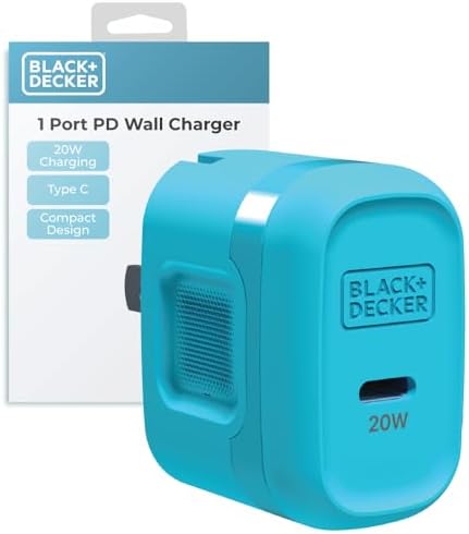 BLACK+DECKER Ga N PD 20 W USB-C Wall Charger – High-Efficiency Fast Charging Block for i Phone 16/15 & Universal USB-C Devices – Perfect for Home, Office, and On-the-Go with Advanced Safety Mechanisms