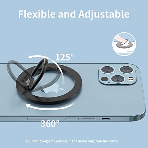 AUROX Magnetic Phone Ring Holder: Adjustable Grip & Stand for Mag Safe i Phones 12-16, Lightweight Aluminum with Powerful N52 Magnets, 360° Rotation & 125° Flip, Detachable for Seamless Wireless Charging – Perfect for Streaming, Photography & Everyday Use (Black)