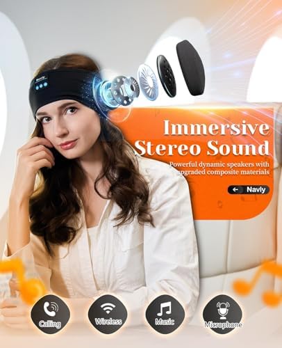 Navly Ultra-Comfort Bluetooth Sleep Headband – Innovative Wireless Headphones with Ultra-Thin Speakers for Effortless Relaxation, Yoga, and Fitness – Ideal Gift for Men & Women Seeking Versatile Comfort and Quality Sound Experience
