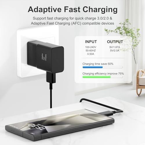 Samsung Adaptive Fast Charging USB Wall Charger Adapter – Dual Pack for Galaxy S25 Series, Note 5/8/9/10, Quick Charge Technology – Efficient Travel Plug for Android Devices and Enhanced Compatibility