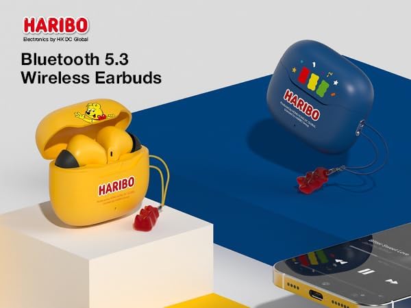 Haribo Gummy Bear Wireless Earbuds – Dynamic Bluetooth 5.3 TWS with 13 mm Bass Boost, Advanced ENC Noise Cancellation for Immersive Sound, IPX4 Sweatproof for Active Lifestyles, and Quick USB-C Charging – Playful and Functional Audio Solution for Fitness Enthusiasts and Music Aficionados