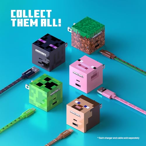 LIQUIPEL Powertek Minecraft Charging Bundle USB-C to C Cable and Wall Charger (Pig) – Enhanced Compatibility and Speed