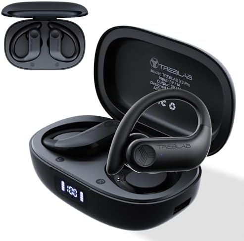 TREBLAB X3 Pro True Wireless Earbuds – Ultimate Workout Companion with Bluetooth 5.3, Exceptional Bass, and Noise Isolation, 145 Hours Playtime, IPX5 Waterproof & Sweatproof Design, Dual Mics for Crystal-Clear Calls, Perfect for Active Lifestyles