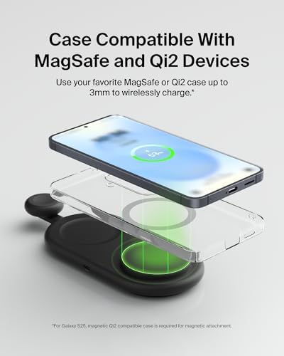 Belkin 15 W Mag Safe-Compatible 2-in-1 Wireless Charging Station – Fast Dual Device Charger for i Phone 16, 15, 14, 13 Series & Air Pods – Sleek Sand Design for Effortless Portability and Seamless Power Solutions