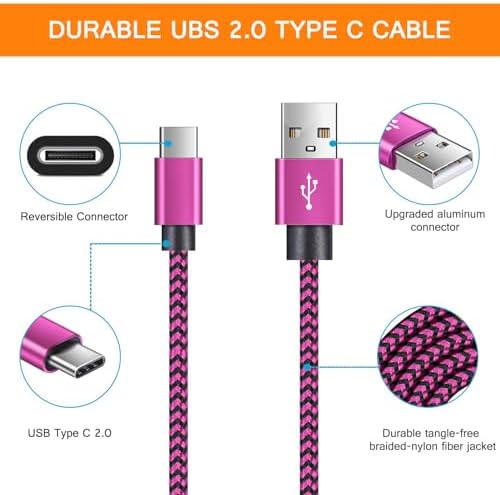 Unifizz 3-Pack Ultra USB Type C Charging Cables – 6.6 ft Fast Charge Set Compatible with Samsung Galaxy S24, A54, A14, A53, A13, S23, S22, S21 – Durable Nylon Braided Design for High-Speed Data Transfer & On-the-Go Convenience