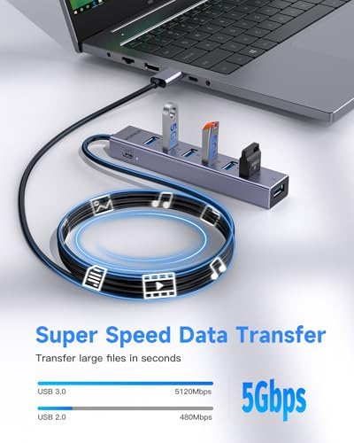 Elevate Your Connectivity Game with the FORIDA 8-Port USB 3.0 Hub – Ultimate USB Splitter Featuring 7 High-Speed Data Ports, USB-C Power Delivery, and a 47-Inch Versatile Cable for Laptops and PCs – Perfect for Seamless Device Integration and Enhanced Productivity