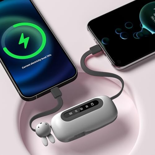 MIPOW Miffy 70 th Anniversary Edition Portable Power Bank Tube – 20 W Fast Charging with Dual Built-in Cables – Stylish and Compact Charger for i Phone & Android Devices – Perfect for On-the-Go Power Solutions and Collectors
