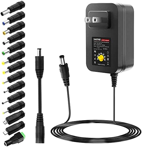 Versatile 30 W SHNITPWR Adjustable AC/DC Power Adapter with USB Output – Multi-Tip Power Supply for Universal Device Compatibility, Featuring 14 Interchangeable Tips and 3 V-12 V Voltage Range for Efficient Charging and Enhanced Device Longevity