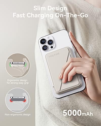 VOLTME Magnetic Power Bank 5,000 m Ah – Foldable Wireless Charger with Kickstand and USB-C Port for i Phone 16/15/14/13/12 Series – Dove Grey, Effortless Alignment for Seamless Charging and Enhanced Portability, Unmatched Battery Performance with American Amprius Technology, Perfect for On-the-Go Use and Reliable Connectivity