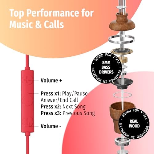 Elevate Your Audio Experience with Symphonized Premium Wooden Wired Earphones – USB C, Deep Bass & 3 D Sound, Enhanced Noise Cancellation (90%) for i Phone 15-16 & Android Devices – Perfect for Music Lovers and Professionals Seeking Superior Sound Quality