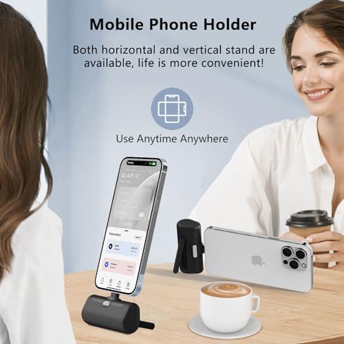 LUCKYDUO Ultra-Compact 5000 m Ah Portable Power Bank with Built-In Phone Holder & LED Light for i Phone – Essential Travel Charger with LCD Battery Indicator, Compatible with i Phone 14/13/12/11/XR/SE/8/7 Pro Max – Stay Charged Anywhere