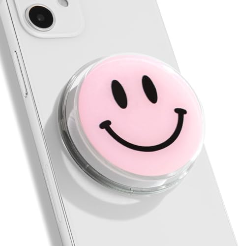 Magsafe Compatible Mobile Phone Grip Stand Holder Cute Smile Face Shape Expandible Collapsible for Kindle Smartphone Tablet Cell Phone Accessory (Baby Pink) – Enhanced Compatibility and Speed