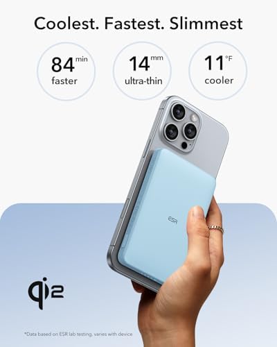 Ultra-Compact ESR Mag Safe Power Bank – 5,000 m Ah Fast Charging Battery Pack with Qi2 Certification – Slim 0.55 in Design for i Phone 16/15/14/13/12 – 15 W Wireless & 20 W USB-C Charger with Cable – Essential Travel Accessory for On-the-Go Power
