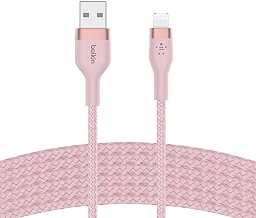 Belkin Boost Charge Pro Flex 10 FT Braided USB Type A to Lightning Cable – MFi Certified Fast Charger for i Phone 14/13/12/11/Pro/Max/Mini/SE & i Pad – Durable Pink Design for Enhanced Compatibility & Speed