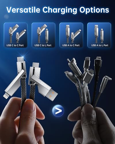 Ultimate 4-in-1 USB C to Lightning Charging Cable – 60 W High-Speed Power & Rapid Data Sync for i Phone, Samsung, i Pad – 10 FT Multi-Device Charger with Car Play & Android Auto Compatibility – Robust, Durable Design for Everyday Use