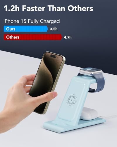 HATALKIN Advanced 3-in-1 Wireless Charging Hub: Ultimate Power Station for Apple Watch, i Phone 16/15/14/13/12 Pro Max/X/XS, and Air Pods Pro – Rapid Intelligent Charging in a Modern, Space-Saving Design for Effortless Home and Office Efficiency