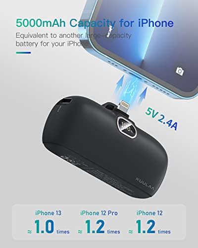Compact 5000 m Ah Kuulaa Portable Charger for i Phone with Built-in Lightning Cable – Fast Charging Power Bank for i Phone 14/13/12/11/XR/XS/X/8/7/6 in Sleek White Design – Ultimate On-the-Go Charging Solution with Enhanced Compatibility