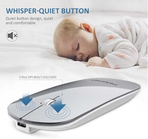 FENIFOX Slim Mini Bluetooth Mouse – Rechargeable Wireless Mouse for Laptops, PCs & Tablets – Ultra-Portable, Whisper-Quiet Design for Enhanced Focus – Perfect for Android & Windows XP Users