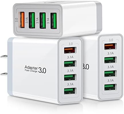 Ultra-Fast 3-Pack 4-Port USB Wall Charger for i Phone, Samsung, Pixel – Multi-Device Power Adapter with Quick Charge 3.0 Technology, Compact Travel Charging Station for Home and Office Use, i Seeker Kit Adapter for Seamless Compatibility and Efficiency