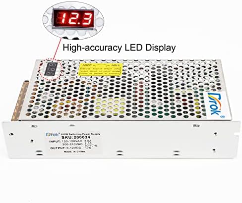 DROK 24 V Adjustable Power Supply – High-Efficiency AC to DC Converter for Reliable Power Delivery, 20 A 480 W Regulated Adapter Perfect for Computer Labs and Versatile Electronic Applications, Adjustable 5 V to 24 V Voltage Transformer for Enhanced Performance and Compatibility