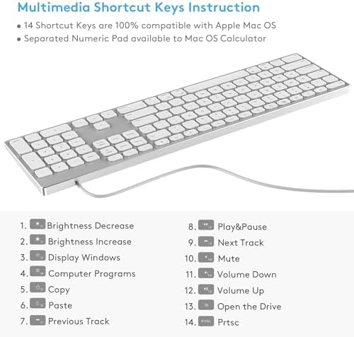 Sleek All-Aluminum Wired Keyboard for Mac OS – Full-Size USB Design with Numeric Keypad for Effortless Data Entry, Exceptional Durability, and Enhanced Typing Speed – Perfectly Compatible with i Mac, Mac Book, i Pad, and Mac Mini – Elevate Your Workspace with Elegant Silver Finish