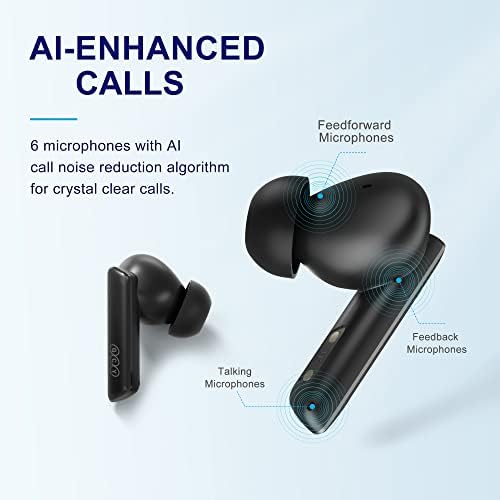 QCY HT05 Active Noise Cancelling Wireless Earbuds – Bluetooth 5.2 Headphones with 30-Hour Playtime, AI-Enhanced Call Clarity, 6 Mics, Anti-Wind Noise, and Customizable EQ App for Tailored Sound Experience