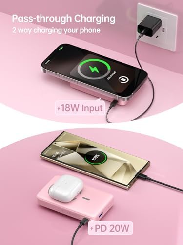 Magnetic 2-in-1 Wireless Portable Charger for Apple Watch & i Phone – 12000 m Ah Fast Charging Power Bank with 20 W Output for i Phone 16/15/14/13/12 & All Apple Watch Series – Compact Travel Essential in Pink – Charge 4 Devices Simultaneously with Advanced Safety Features