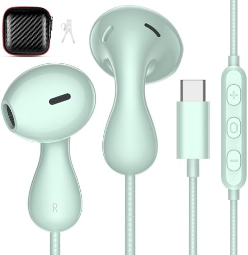 Premium USB C Earbuds for i Phone & Galaxy Devices – Hi-Fi Stereo Sound with Built-in Microphone for Effortless Calls – Ergonomic In-Ear Fit for Ultimate Comfort & Longevity – Compatible with Samsung S24 Ultra, i Phone 16, Pixel 9 & More – Transform Your Listening Experience Today