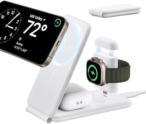 ESR Qi2 All-in-One 3-in-1 Charging Station for Apple Devices – Fast 15 W Mag Safe Charger, Certified Apple Watch & Air Pods Power Hub, Ideal Travel Companion for i Phone 16/15/14/13/12 Series, Sleek Black Design with Travel Bag Included – Maximizing Efficiency and Style
