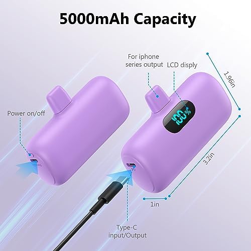Ultra-Compact 2 Pack Mini Portable Charger 5200 m Ah with PD Fast Charging & LCD Display – Stylish Battery Backup Power Bank for i Phone 14/13/12/XR/7/6 – Your Essential On-the-Go Charging Solution