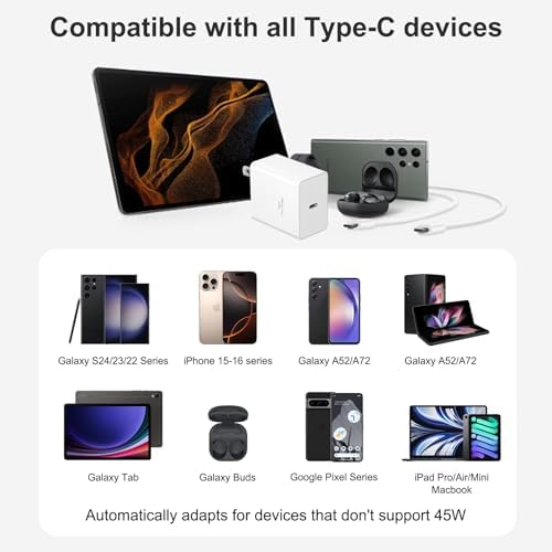 Power Up in Style: 45 W Type C Charger 2-Pack with 10 FT Cables – Fast Charging for i Phone 15/16, i Pad Pro, Galaxy S21-S25 – Sleek Pink Design for Enhanced Compatibility and Portability – Ideal Android Charger for Busy Lifestyles