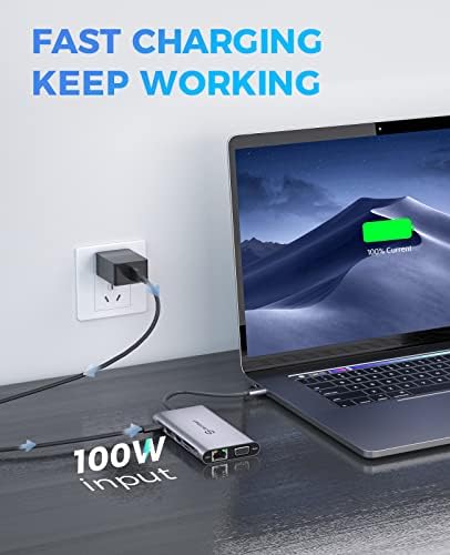 Supercharge Your Mac Book with Utech Smart 7-in-2 USB C Hub Adapter – Ultimate Multiport Solution Featuring Thunderbolt 3, 4 K HDMI, 100 W PD, and 3 USB 3.0 Ports for Seamless Connectivity and Fast Charging – Perfect for Professionals and Creatives on the Go