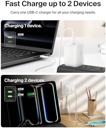 Belkin 65 W Dual USB-C Fast Charger Block – Super Charging PD3.0 with Ga N Efficiency for i Phone 16, Samsung Galaxy S25, Mac Book & More – Dual Port Power Adapter for Rapid Device Charging – Sleek White Design for Modern Aesthetics – Ideal for Multitasking and On-the-Go Lifestyle