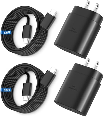 High-Speed 25 W Type C Wall Charger for Samsung Galaxy S25 Series – Includes Dual 10 FT USB-C Cables for Enhanced Flexibility and Safety – Lightning-Fast Charging with Compact Design for Travel Enthusiasts and Everyday Users