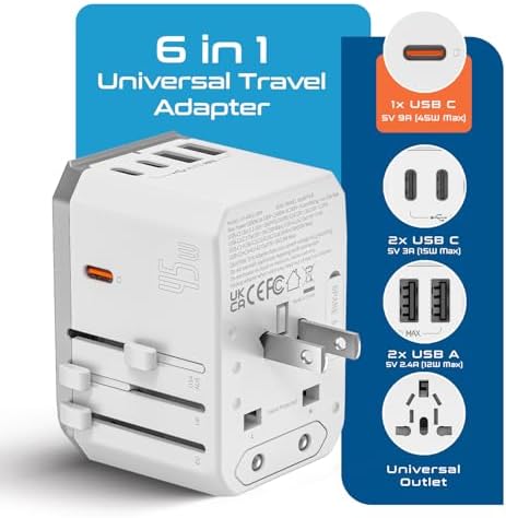 Compact Travel Power Adapter Set for Brazil, Peru & Chile – 20 W Dual USB & USB-C Charger with 2 USA Sockets – Fast Charging with Type C & N Attachments – Portable Plug Converter for Global Travelers – Stay Connected Anywhere