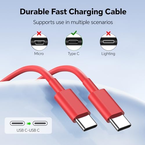 Ultimate Fast Charging i Phone Accessory Kit – 3 Pack 10 FT USB C Cables & 20 W Charger Block for i Phone 15/16 Pro/Max/Plus & i Pad Models – Sleek Red, White, Black Design for Enhanced Compatibility & Rapid Power-Up Performance