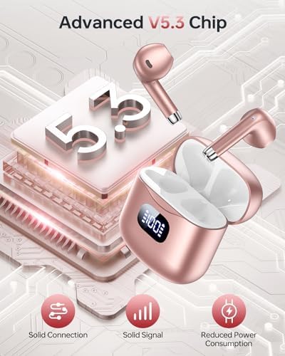 Premium Bluetooth 5.3 Wireless Earbuds with 40-Hour Playtime | IPX7 Waterproof In-Ear Headphones for Sports and Everyday Use | Ergonomic Comfort Fit with Superior Sound and Clear Calls | Sleek White Design with LED Charging Case | Universal Compatibility for All Devices