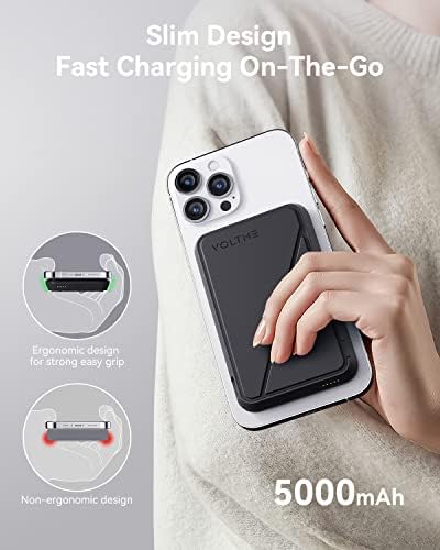 VOLTME Magnetic Power Bank 5,000 m Ah – Foldable Wireless Charger with Kickstand and USB-C Port for i Phone 16/15/14/13/12 Series – Dove Grey, Effortless Alignment for Seamless Charging and Enhanced Portability, Unmatched Battery Performance with American Amprius Technology, Perfect for On-the-Go Use and Reliable Connectivity