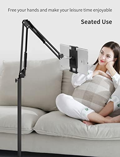 Adjustable Tablet Floor Stand with Double Weight Base – Versatile Hands-Free Holder for i Pad, Galaxy Tab, Kindle & Cell Phones – Perfect for Bedside, Couch, and Office Use – Enhanced Stability and Flexibility for Optimal Viewing Experience