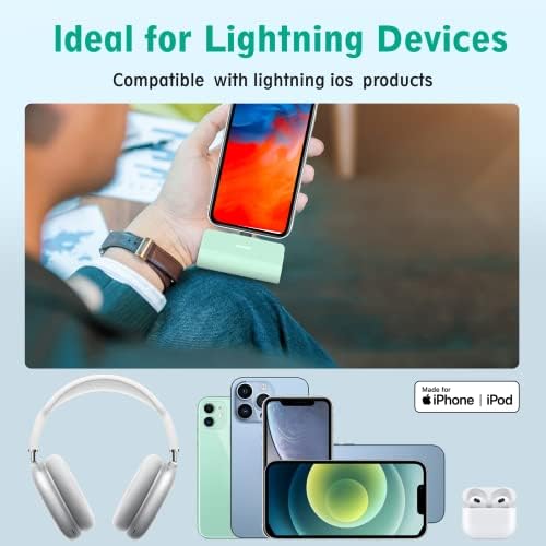 KKD 5000 m Ah Portable Charger for i Phone – MFi Certified Built-in Plug for Fast Charging on the Go, Compact Power Bank for i Phone 14/13/12/11/XR/X/SE/8/7/6/6 s/Pro Max/Plus & i Pad, Sleek Design for Ultimate Portability