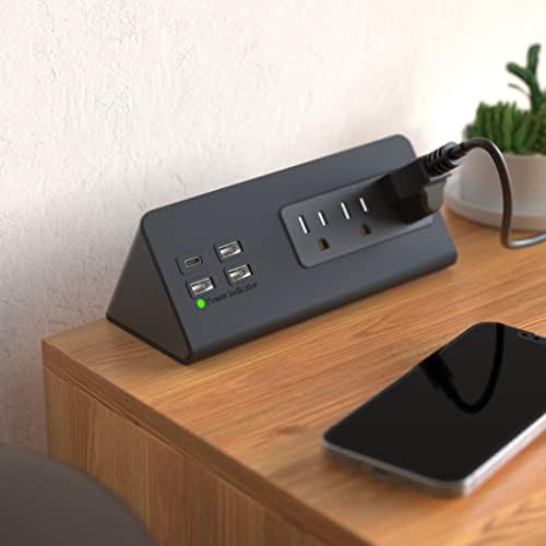 Edge Mount Power Strip with USB-C & AC Outlets – 3 AC Sockets and 4 Fast-Charging USB Ports for Home, Office, and Dorm – Desk Clamp Surge Protector, Compact Design for Enhanced Convenience and Safety – Black (2-Pack)