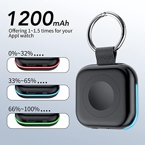 HUOTO Compact Magnetic Wireless Charger for Apple Watch – 1200 m Ah Portable Power Bank Keychain, Compatible with Series 10/9/8/Ultra 2/Ultra/7/6/5/4/3/2/SE, Ideal Travel Accessory for Effortless Charging On-the-Go