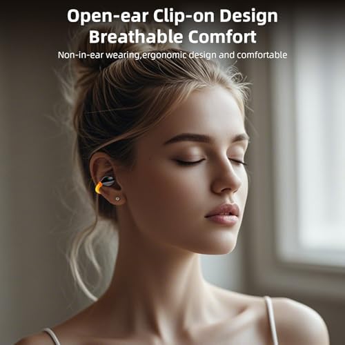 Revolutionary Clip-On Bone Conduction Wireless Earbuds for i Phone & Samsung – Bluetooth 5.3 Sports Headset with Open-Ear Design for Enhanced Situational Awareness, Integrated Microphone for Seamless Hands-Free Calls, Ultra-Lightweight Comfort for Active Lifestyles – Elevate Your Audio Experience with Safety and Clarity