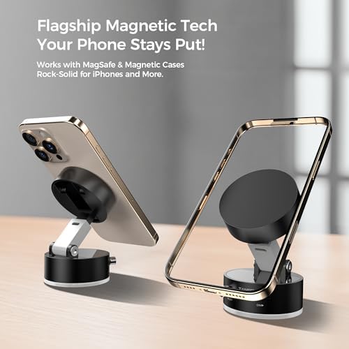 TANSEY Universal Magnetic Vacuum Phone Holder – 360° Swivel & Foldable Hands-Free Stand for Car, Kitchen, Gym, Desk & Travel – Strong Suction Cup, Enhanced Stability, White Design for All Smartphones
