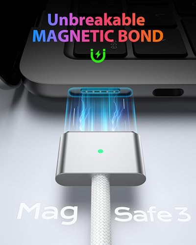 Stouchi USB-C to Magnetic 3 Cable (6.6 ft) – 140 W Fast Charging for Mac Book Air & Pro Models – Premium Braided Design for Enhanced Durability and Effortless Connectivity – Ideal Accessory for Efficient Power Delivery and Hassle-Free Use – Sleek White Finish for Modern Aesthetics