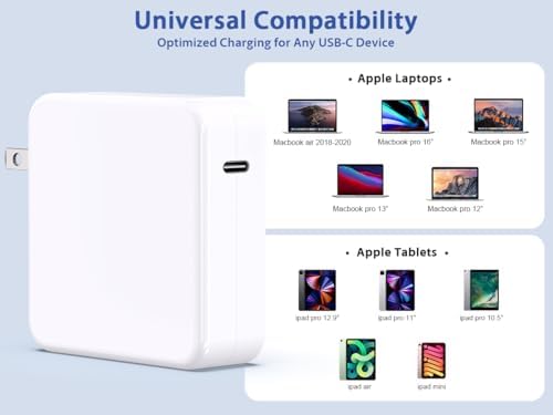 High-Power 100 W USB-C Fast Charger for Mac Book Pro & Air – Ultimate Compatibility with 15″, 14″, 13″ Models, i Pad Pro 2018-2021, 6.6 ft Durable Cable, Intelligent Safety Features, Portable Foldable Design – Rapid Charging for All USB-C Devices
