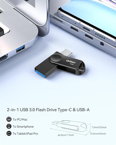 128 GB Dual USB Type C + A OTG Flash Drive – Waterproof Metal Swivel Design for Fast Data Transfer – Ideal Thumb Drive for PC, Laptop, Tablet, i Phone 15 & Android Devices – Portable Storage Solution for On-the-Go Professionals and Students
