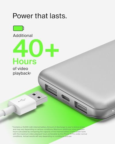 Belkin 10,000 m Ah Portable Charger – Fast Charging USB C Power Bank with Dual USB-A Ports for Multiple Devices, Includes Type-C to Type-A Cable, Compatible with i Phone 16, Samsung Galaxy S25, Nintendo Switch 2, i Pad & More – Lightweight Blue Design for Effortless Portability and Enhanced Power Delivery