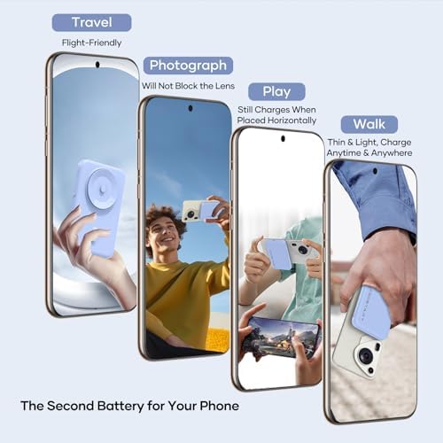 Ultra-Slim Wireless Portable Charger for i Phone & Android – 5000 m Ah Power Bank with Innovative Electric Suction Cup, 22.5 W USB-C PD Fast Charging, Compact Design for On-the-Go Convenience, Stylish Blue Finish – Perfect for Busy Lifestyles and Versatile Device Compatibility