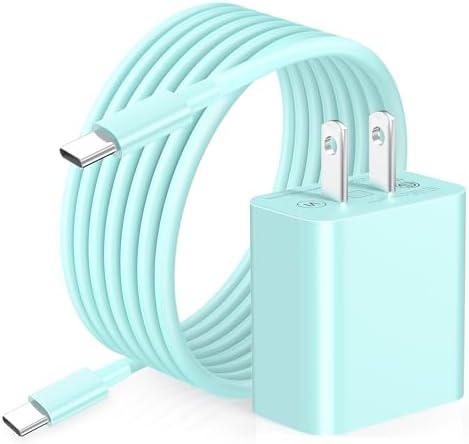 Ultra-Fast 20 W USB C Power Adapter with 6 FT Type C Cable – Optimal Charging Solution for i Phone 16/15 Pro Max, i Pad Pro, Samsung S23, and Android Devices – Sleek and Portable Blue Design for Enhanced Efficiency and Versatility